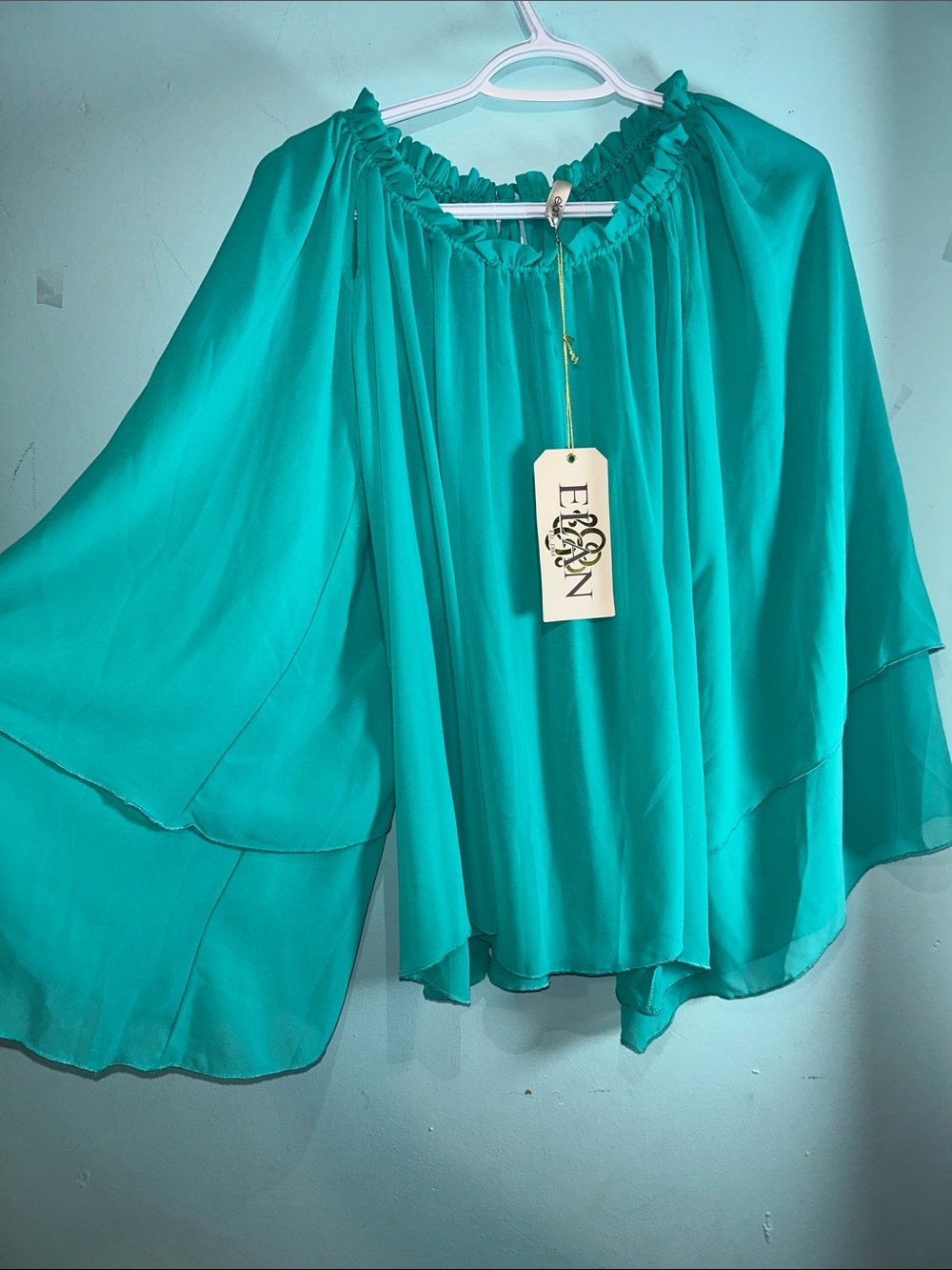 Women’s Teal Off-Shoulder Chiffon Blouse